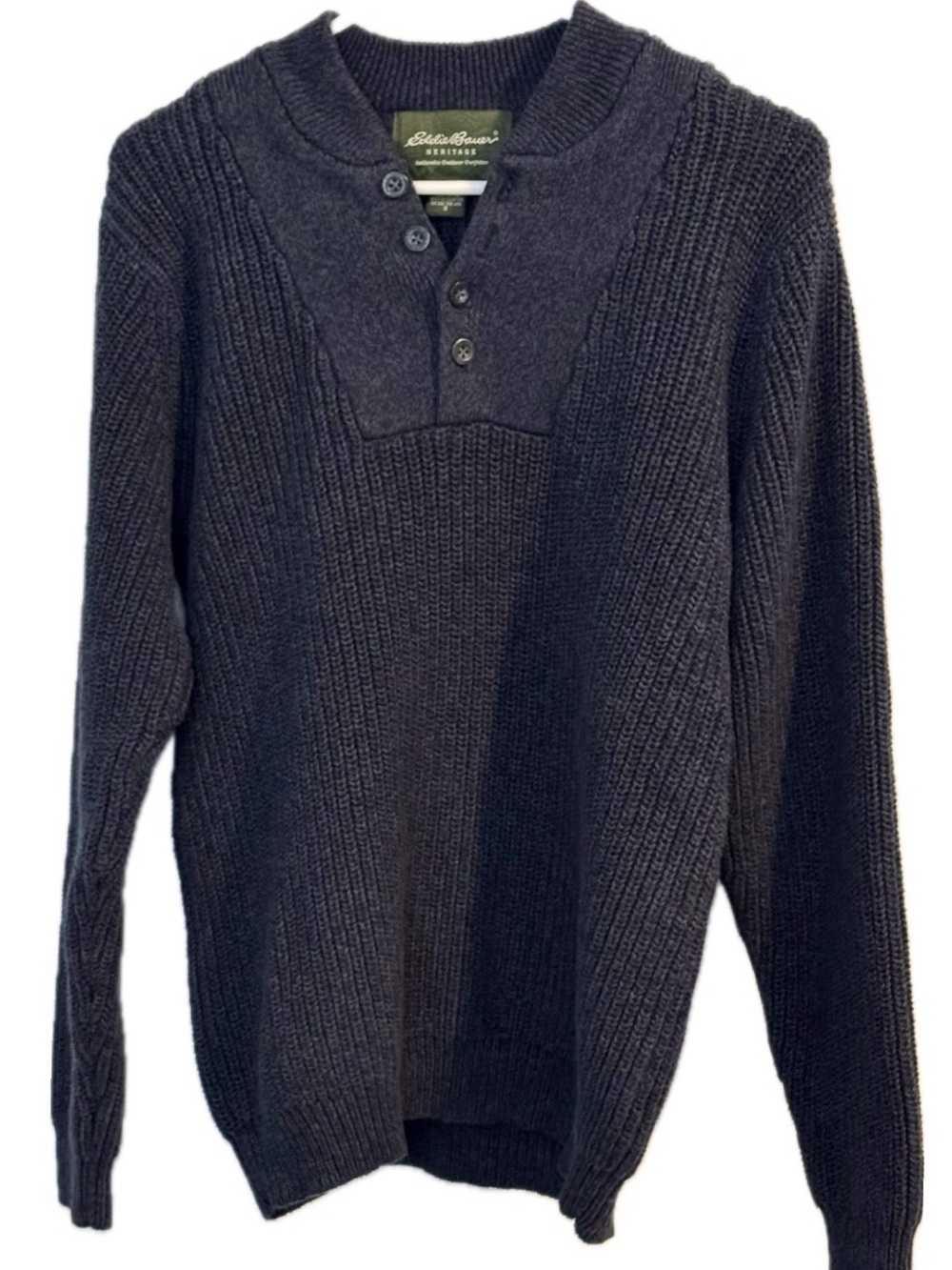 Navy Ribbed Knit Button Henley Sweater Men’s Small Eddie Bauer Heritage